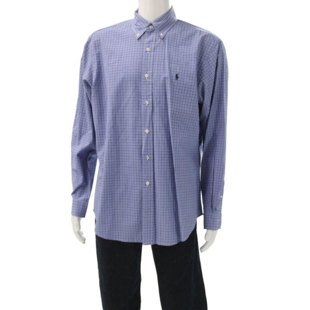 Ralph Lauren Blue Label Mens Blue Plaid Dress Shirt Collared Button Size M